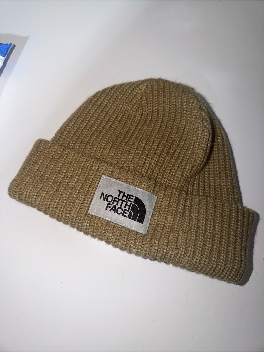 The North Face Camel Rib Knit Beanie with Logo Patch